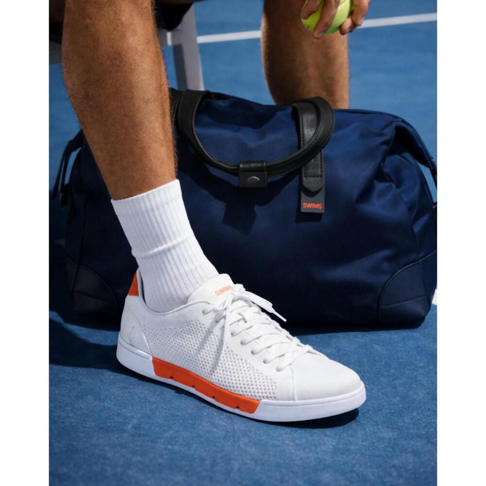NEW SWIMS men's breeze tennis knit sneaker in white/swims orange